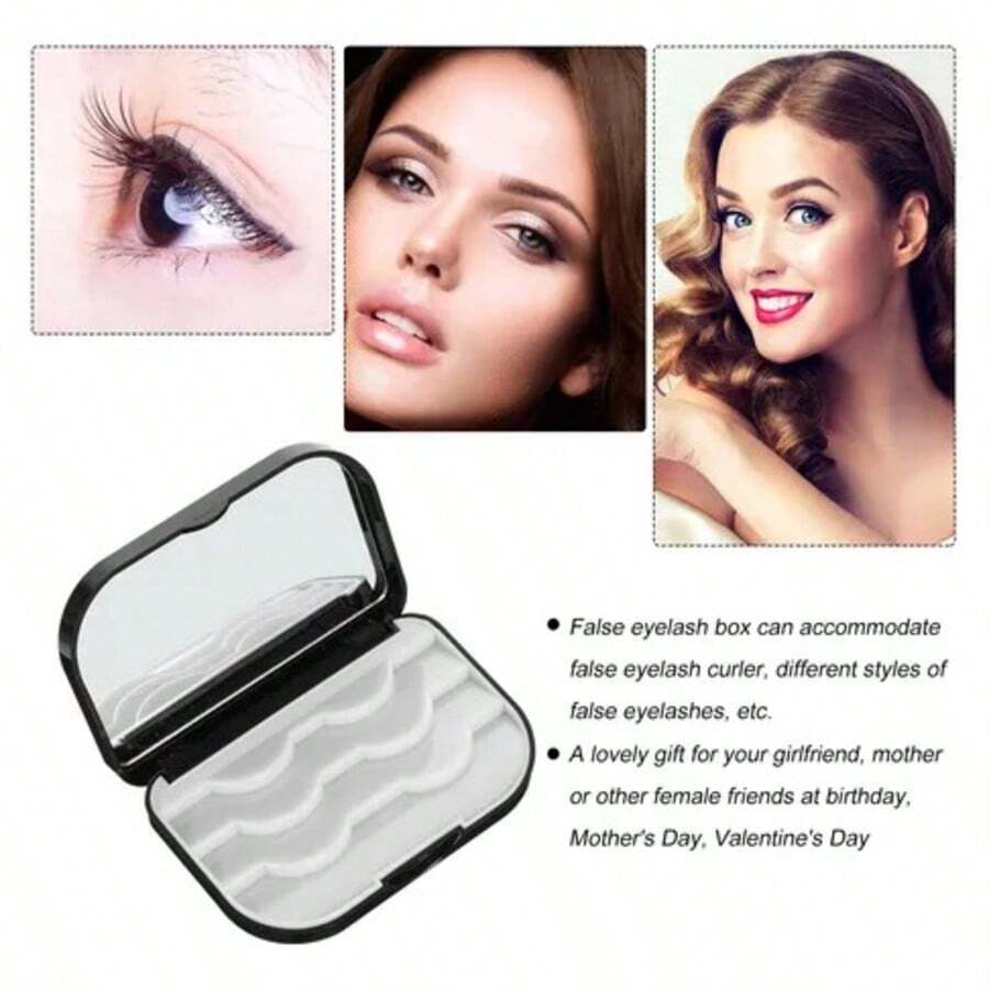 Dust-Proof False Eyelash Case With Mirror - Compact Black Lash Organizer, Portable Design For Purse & Travel, Protects Lashes & Makeup Tools, Perfect Gift For Teen Girls, Beauty Bloggers On Sweetest Day, Christmas - Black - View 1