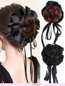 Women's Synthetic Ballet Ribbon Claw Clip Bun Wig, One-Click Wear, Simple And Convenient, Instantly Boosts Hair Volume - Multicolor - View 1