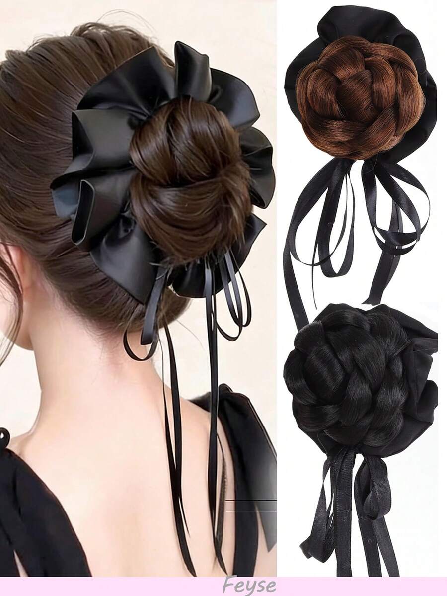 Women's Synthetic Ballet Ribbon Claw Clip Bun Wig, One-Click Wear, Simple And Convenient, Instantly Boosts Hair Volume - Multicolor - View 1