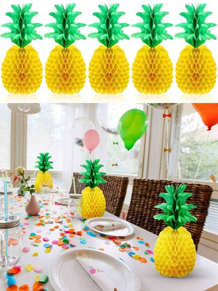 SpongeBob SquarePants Pineapple Honeycomb Tissue Paper, Pineapple Hanging Decor, Tropical Hawaiian Jungle Party Supplies Gift - Yellow - View 1