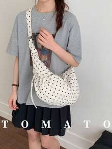 1pc Casual Style Women's Crossbody Bag, Large Capacity Lightweight Shoulder Bag, Polka Dot Fabric, Multiple Pockets, Adjustable Strap, Suitable For Daily Use. College Style Bag For Female Students, Suitable For Young Women - Outings, Shopping, Classroom, Dates, Women's Gifts, Office, Work, Travel - White - View 3