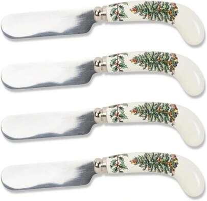 Spode Christmas Tree Cheese Spreaders (Set Of 4) - 475" Stainless Steel Butter Knife With Porcelain Handle For Jam, Pastry, Butter Knife - Holiday Silverware &Amp; Festive Kitchen Cutlery