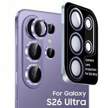 1 set folie protectoră pentru obiectivul camerei pentru Samsung Galaxy S26 Ultra/S26 Plus/S26, include protector de ecran din sticlă securizată cu inel metalic independent, anti-zgârieturi, cu instrument de poziționare - Violet intens - Vizualizare 4