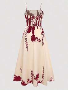 2 Pieces Women's Floral Chiffon Dress & Elegant Romantic Date Outfit Summer Spring - 酒紅色 - 查看 6