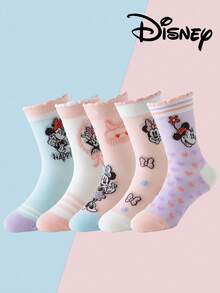 10/5/1 Pair Disney Sock Princess Lace Mesh Mid-Calf Socks For Girls, Cute Summer Breathable Cartoon Socks For Kids Students - Multicolor - View 10
