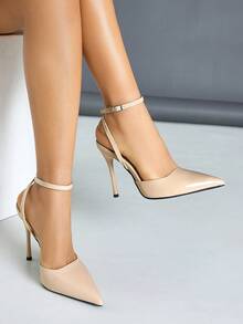 Women's High Heel Pumps, Pointed Toe High Heels, Fashion Stilettos, Slingback Backstrap Low Vamp Sandals, Elegant For Party, Commute, Office - Pink - View 10