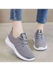 Women's Breathable Knit Slip- Shoes - Lightweight Low-Top Sneakers With Soft EVA/PVC Sole, All-Season Comfort For Walking, Jogging & Casual Wear - White, Ladies Sneakers, Round Toe Design, Cushioned Sole, Women - Màu Xám nhạt - Xem 1