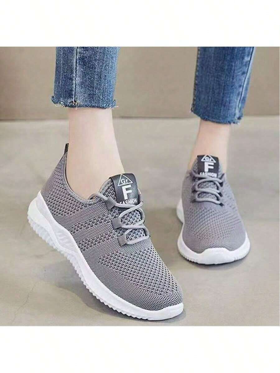 Women's Breathable Knit Slip- Shoes - Lightweight Low-Top Sneakers With Soft EVA/PVC Sole, All-Season Comfort For Walking, Jogging & Casual Wear - White, Ladies Sneakers, Round Toe Design, Cushioned Sole, Women - Màu Xám nhạt - Xem 1