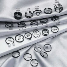 22件套金色可叠戴戒指套装，链条造型，饰有油炸面团扭纹爱心元素，百搭Y2K美学风格，女士饰品 - 彩色 - 查看 6