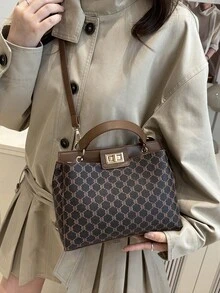 2026 Winter New Plaid Patchwork Handbag, Women's Small Square Shoulder Bag With High-Quality Feel - Coffee - View 2