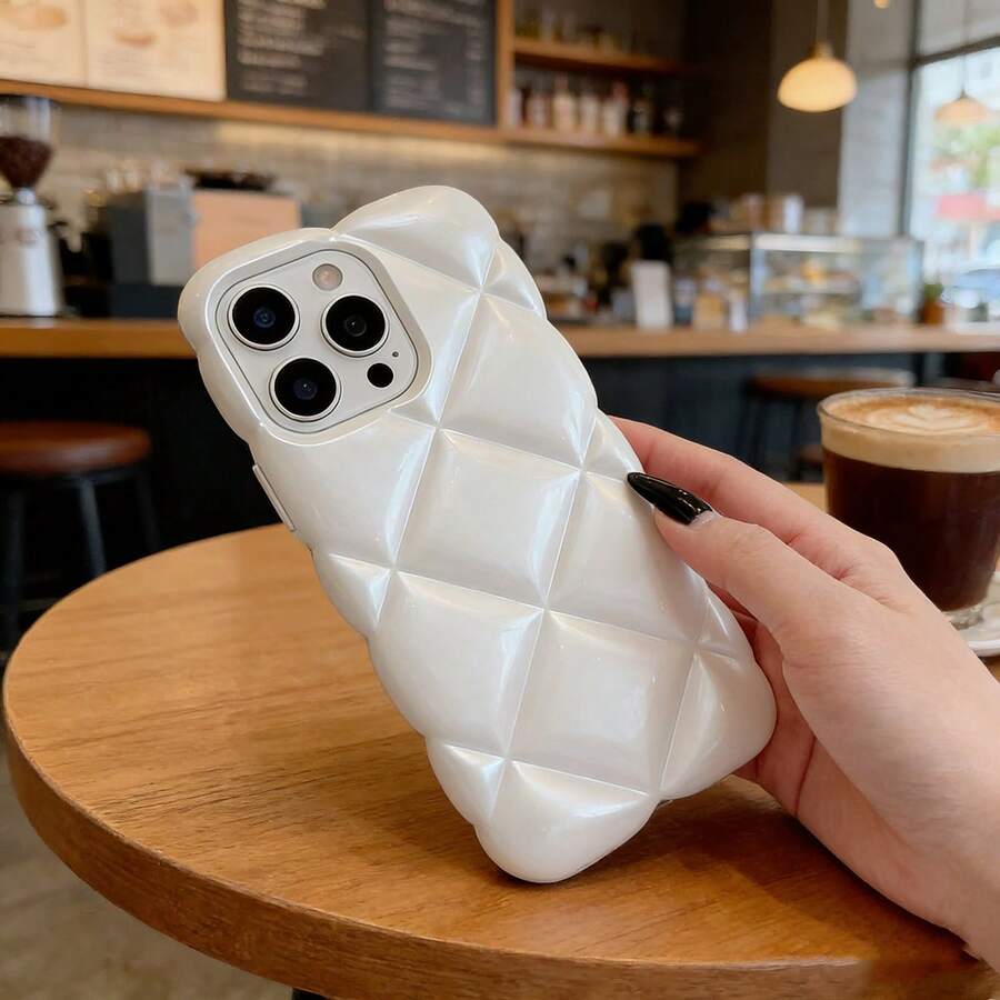 1pc White Rhombus Thickened Creative Phone Case Suitable For IPhone 11, 13, 14, 14 Pro, 15, 15 Pro Max, 16, 16 Pro Max, 17, 17 Pro, 17 Pro Max - White - View 1