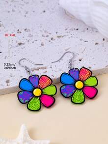 1 par de pendientes de acrílico con diseño floral 2D plano y vibrante, joyería de estilo minimalista elegante para mujeres, adecuado para uso diario y de fiesta - Multicolor - Ver 6