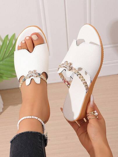 1 Pair Solid Color Beach Sandals, Summer Home Wear