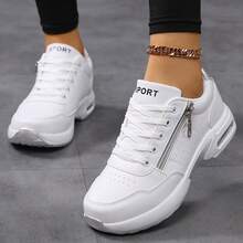 New Spring/Autumn Plus Size Air Cushion Lightweight Casual Women Shoes, White Athletic Sneakers, Women Platform Thick Bottom Sports Shoes, Women Zipper Decor Casual Shoes, Women's Lace-Up Round Toe Travel Shoes, Women's Walking Shoes, Women's Road Running Shoes, Women's Sports Casual Shoes - Silver (with Zipper Decoration) - View 7