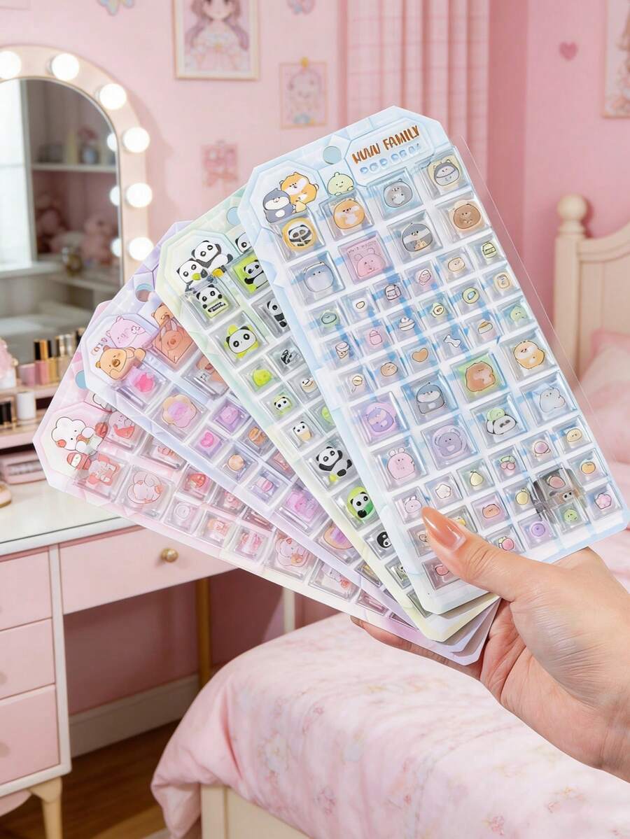 3D Cartoon Animal Cube Stickers - Cute DIY Decor For Smartphones, Computers And Tablets - Vibrant Colors, Adhesive, Smooth Surface For Paper And Glass. With Vivid Design And Smooth Surface, These Adorable Stickers Are Perfect For Decorating Your Computer. - Multicolor - View 1