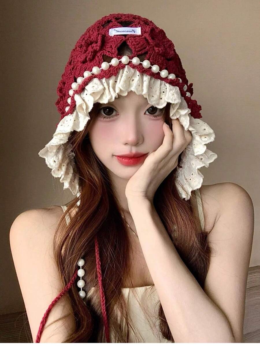 1 chiếc mũ len móc thủ công dành cho nữ, mũ len dệt tay có tua rua, mũ chống nắng mùa hè thời trang, phong cách Bohemian, thích hợp cho Ngày Valentine, đội cùng mẹ và con gái, trang phục đi nghỉ mát, trang phục Halloween (Nhãn có chữ cái được may ngẫu nhiên) - Nhiều màu - Xem 1