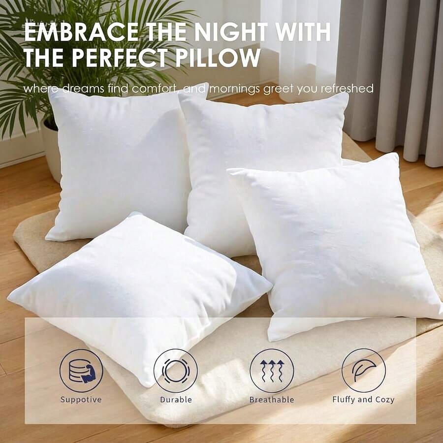1/2/4-Pack White Square Pillow Inserts, Soft And Fluffy Indoor Filling, Machine Washable With Hypoallergenic Properties, Modern European And American Style, Suitable For Sofa Beds And Hotel/Homestay Scenarios, Ideal For Home And Commercial Use As Sofa Cushions Or Bed Pillows, Perfect For Back, Stomach, Or Side Sleepers As A Down Alternative - 珍珠白 - 查看 1