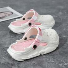 Pantuflas slip-on para hombres, sandalias casuales y versátiles de pareja con suela gruesa hueca, zapatillas tipo mula, zapatos de playa, sandalias casuales transpirables para hombres - Rosa - Ver 3
