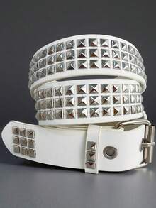 朋克铆钉金字塔腰带，百搭白色 - 白色 - 查看 1