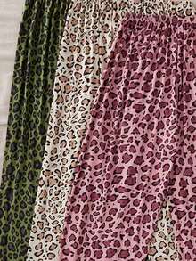 Celana Panjang Lurus Longgar Motif Leopard dengan Pita untuk Wanita, Set 3 Potong Klasik Minimalis Kasual Modis Musim Semi/Panas - MultiWarna - View 3