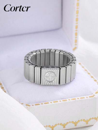 1条银色不锈钢弹力手链，Cortcr品牌设计师螺丝印花时尚配饰，男女通用，适合多种场合，品质保证