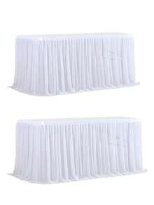 1pc Polyester Ruffled Table Skirt, Suitable For 48/72/96/108/168 Inch Rectangular Tables, Wrinkle-Resistant And Easy To Clean, Ruffle Hem Design, Ideal For Birthday, Party, Wedding, Bridal Shower, Celebration Decor - Multicolor - View 55