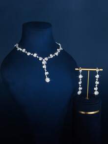 3pcs/Set Fashion Crystal Necklace, Earrings & Bracelet Jewelry Set, Suitable For Daily Wear Or Romantic Occasions Like Weddings - White - View 10