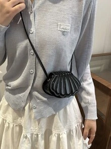 迷你亮面斜挎包，时尚亮面贝壳手提包，女士 - 黑色 - 查看 3