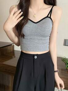 2025 Summer Women Solid Color Slim Fit Casual Camisole - Grey - View 2