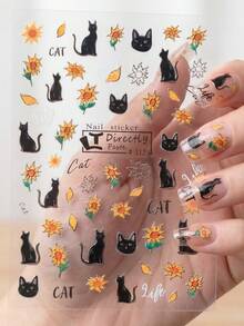 Bộ sticker dán móng tay tự dính họa tiết hoa mới, chống thấm nước và bền, hình hoa hướng dương và mèo, phụ kiện trang trí móng tay phù hợp cho các bạn nữ. - Nhiều màu - Xem 3