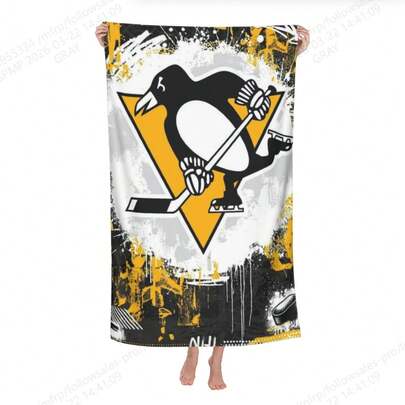 Penguin Ice Hockey Beach Towel - Super Absorbent, Quick Drying, Lightweight Polyester, Modern Design, Suitable For Travel, Camping, Yoga, Pool, Spa And Bathroom