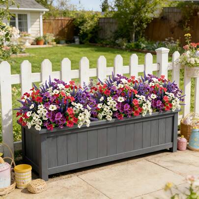 TUOGTCI 5 bó hoa giả ngoài trời chống tia UV, hoa cúc và oải hương nhiều màu, bó hoa giả dùng để trang trí nhà cửa ngoài trời, thích hợp cho trang trí mùa xuân/hè ở hiên nhà, sân vườn, mùa cưới.