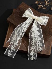 1个超可爱森林蕾丝双蝴蝶结发夹 - 米色 - 查看 4