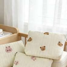 1pc Portable Zippered Embroidered Cartoon Animal Baby Diaper & Bottle Storage Mommy Makeup Bag, Travel Organizer - Apricot - View 6