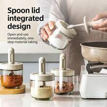 1pc Kitchen Salt & Seasoning Jar, Leak-Proof Telescopic Spice Bottle, Crystal Glass, Airtight Moisture-Proof Spice Jar - White - View 2