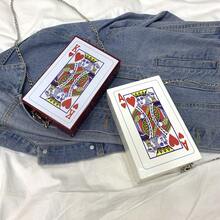 1pc Women's Evening Clutch Bag, Playing Card Pattern Handbag, Chain Shoulder Bag, Hard Box Shaped Bag, Card Shaped Wallet, Earphones, Phone, Lipstick, Ladies Shoulder Bag, Summer Handbag For Women - A - View 1