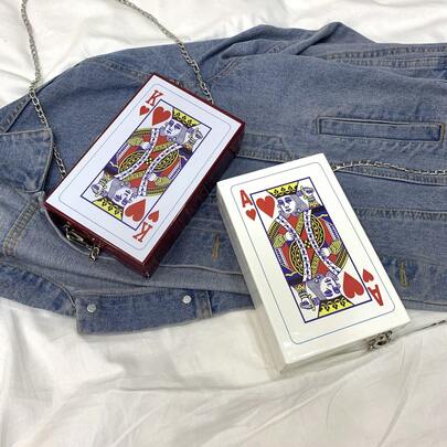 1 szt. Damska wieczorowa kopertówka, torebka z wzorem kart do gry, torebka na ramię z łańcuszkiem, twarda torba w kształcie pudełka, portfel w kształcie karty, słuchawki, telefon, szminka, damska torebka na ramię, torebka letnia dla kobiet