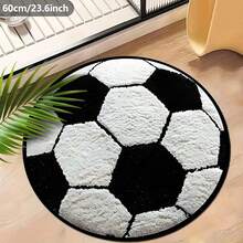 1pc Soccer Round Floor Mat - 100% Polyester Material, Non-Slip Washable, Suitable For Living Room Bedroom Office Decor, Machine Washable Carpet, Size: 60*60cm - Multicolor - View 2