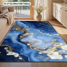 Home Carpet, Blue And Gold Patterned Rectangular Carpet, Easy To Clean, Available In Various Sizes, Aesthetically , Adds Tranquility, Suitable For Living Room, Sofa Mat, Doorway Mat, Bedroom Home Carpet, And Other Practical Home Decor For Multiple Spaces - 1PC - View 8
