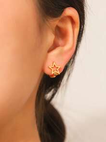 1 Pair Fashionable Sweet Personalized Five-Pointed Star Design Earrings, Suitable For Daily Wear For Teenage Girls - Multicolor - View 3