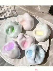 1 Random Color Cartoon Sticky Rice Cake Squeeze Toy, Soft Rice Paste, Stress-Relieving When Squeezed, With A Smooth Surface, Plastic Sticky Rice Cake Texture, Suitable As A Office, Parties, And Holidays - 1 Random Color - View 1