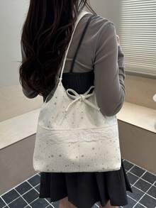 大容量女士手提包，新款围巾单肩包，时尚百搭沙滩度假包 - 白色 - 查看 4