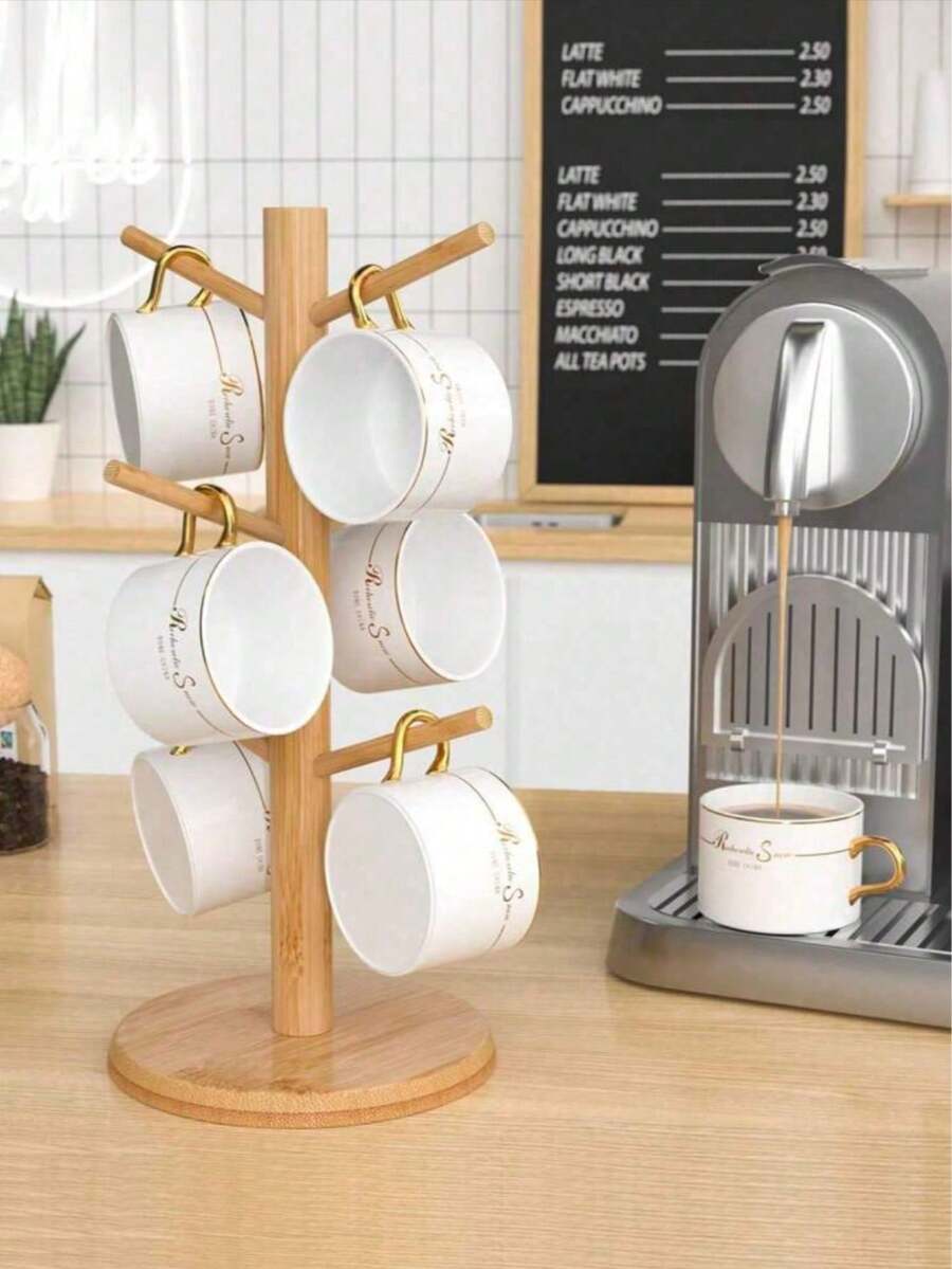 Giá đỡ cốc hình cây có 6 móc, giá đỡ cốc bằng tre, giá đỡ ly hình cây, giá đỡ cốc cà phê có thể tháo rời, giá đỡ cốc bằng gỗ cho nhà bếp, nhà hàng, quán bar. - Nhiều màu - Xem 1
