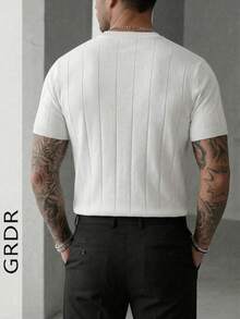 Tricot d'été pour hommes GRDR, unicolore côtelé à manches courtes, style sportif décontracté, convient aux activités extérieures - Blanc - Voir 7