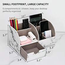 KINGFOM - Organizador de piel sintética para lápices caja de almacenamiento 6 compartimentos con cajón de mármol gris - Mrmol PUgris - Ver 6