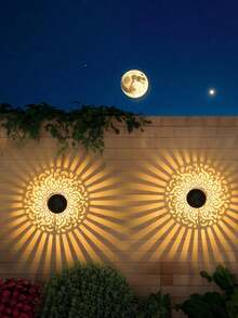 1/2PCS Solar Mandala Wall Lighting, Waterproof Outdoor Projection Night Light Auto On/Off, Aesthetic Lamp With LED Bulbs For Garden Fence Patio Wall Yard Pathway, Boho Garden Lights Gift Home And Outdoor Wall Art Decor - 多色 - 查看 4