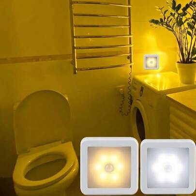 1/2/4pcs Cabinet Lights With Motion Sensor, Bathroom Night Light, Smart PIR Sensor Indoor Wall Lamp, Warm/Cool White Light, Minimalist Modern Style Indoor Lighting Decor, 180° Wide Detection Range, 6 LED Bulbs, Portable Double-Sided Adhesive Installation, Suitable For Cabinet, Corridor, Wardrobe, Kitchen, Bedside, Living Room, Bedroom, Bathroom, Study