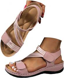 Orthopedic Wedge Sandals Women 2026 Wide Width Platform Sandals With Arch Support Ankle Strap Casual Summer Open Toe Hollow Out Comfortable Vacation Shoes - 粉色 - 查看 1