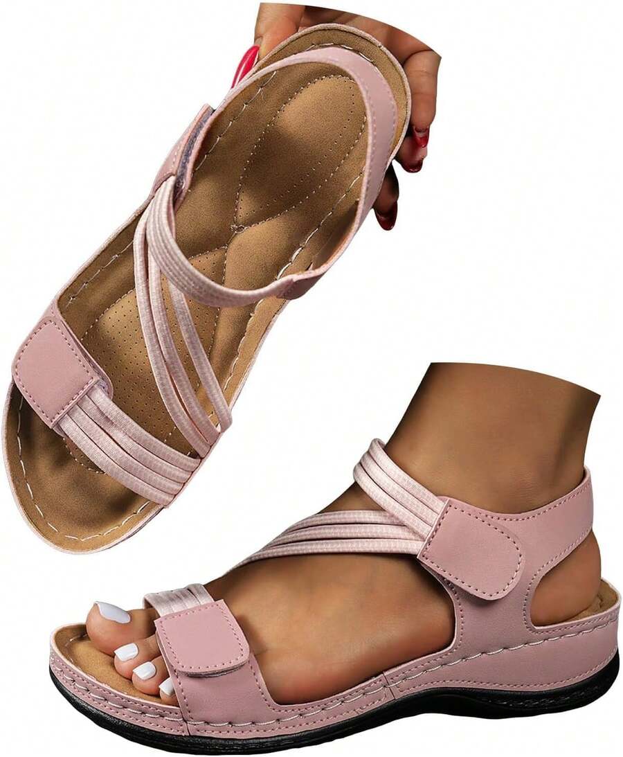 Orthopedic Wedge Sandals Women 2026 Wide Width Platform Sandals With Arch Support Ankle Strap Casual Summer Open Toe Hollow Out Comfortable Vacation Shoes - 粉色 - 查看 1