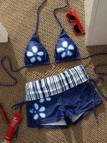 Bộ bikini 2 mảnh in hoa màu đỏ đậm bán chạy nhất mùa Xuân/Hè 2026, chất liệu co giãn, thiết kế gợi cảm và thời trang, mặt hàng bán chạy nhất cho kỳ nghỉ biển của nữ. - Xanh đậm - Xem 2